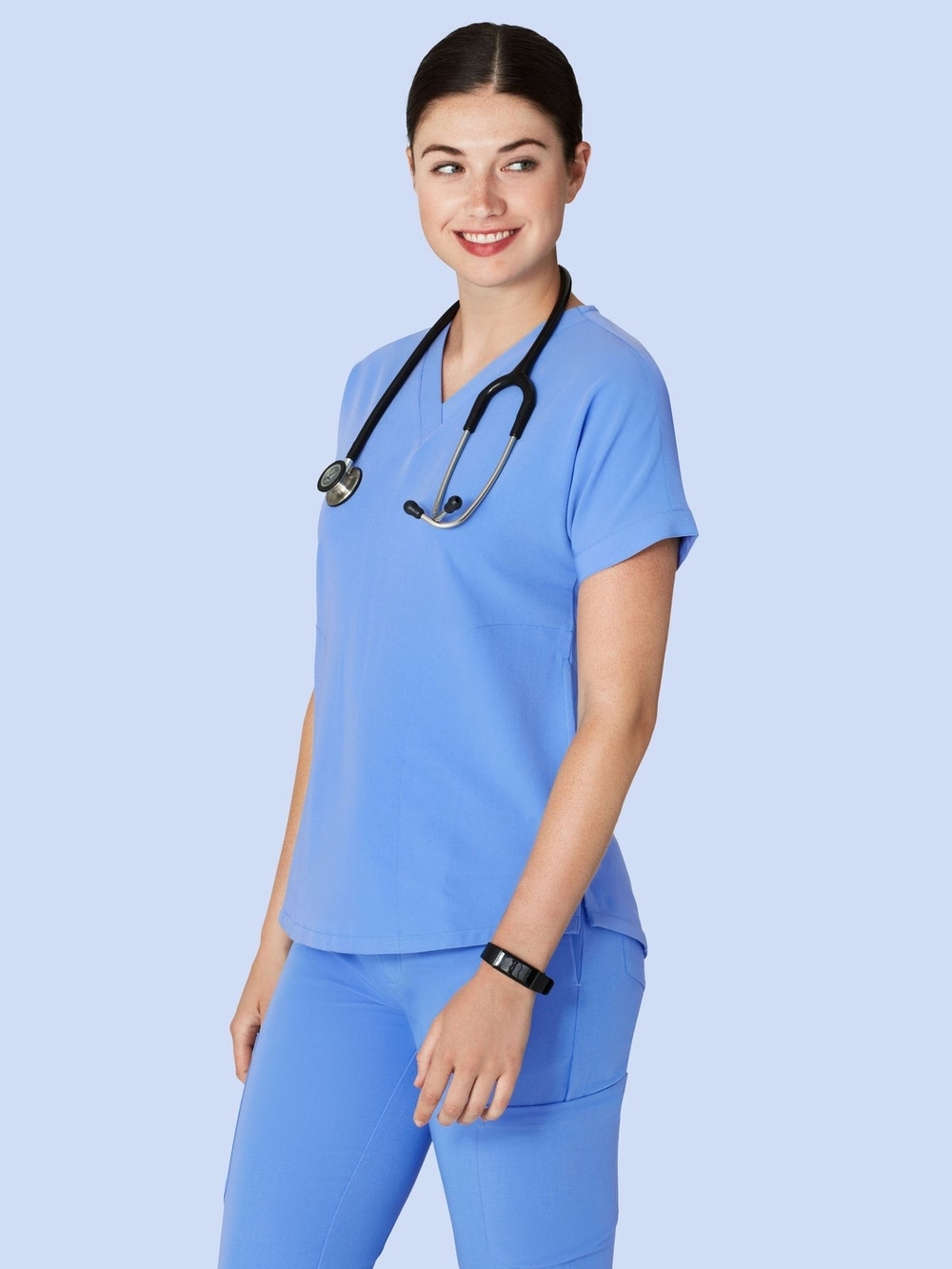 Mandala Oversized 2-pocket V-Neck Ceil Blue Medical Scrub Top